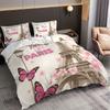 Pink Paris Architecture Eiffel Tower Print Bedding Set Soft Duvet Cover King Queen Twin Single Size Birthday Gift Bedroom Decor