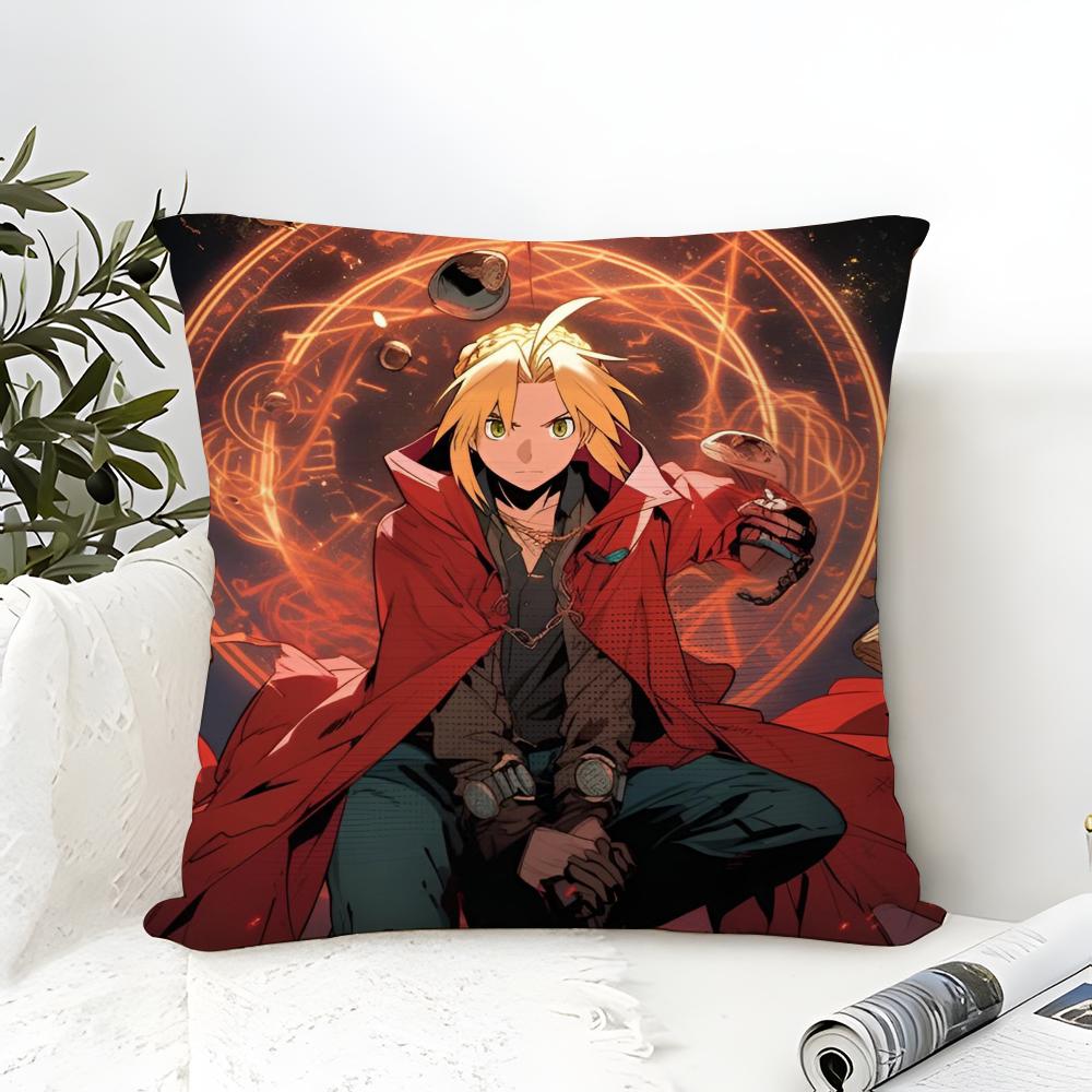 FAFullmetal Alchemist Brotherhood Pillow Case Cotton Linen Fabric Square Zipper Pillowcase Home Decorative Living Room