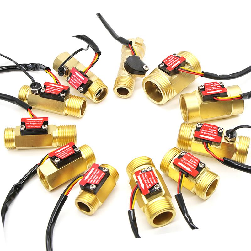 Hall Water Flow Sensor G1/2 G3/4 G1 Brass Flow Meter Electromagnetic Pulse Signal Output Liquid Flow Rate Sensor Indicator