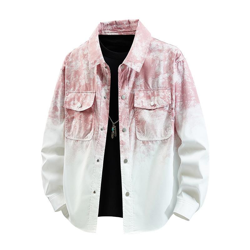 Новая мужская свободная куртка с градиентом, с длинным рукавом, тай-дай, большого размера, модная повседневная куртка для мужчин
