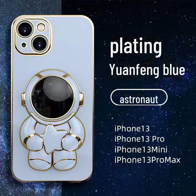 Чехол Astronaut с гальваническим покрытием и подставкой для iPhone 13 Pro Max/12/XS/8P