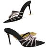 Pointed Toe Rhinestone Thin Strap Open Toe Sandals Summer 2024 New French Ladies Stiletto Heels Sexy Black High Heels Women