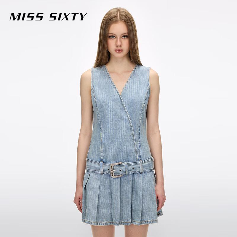 Miss Sixty Женское полосатое плиссированное джинсовое мини-платье