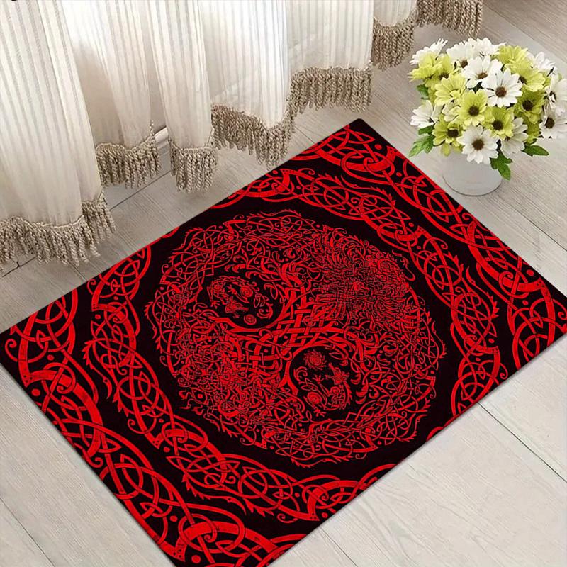 1pc Red tree of life Print, Design Indoor Area Rug - Soft, Anti-Slip, and Durable Gaming Room Decor for Bedroom, Living Room