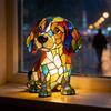 Rainbow Pup Night Light Handmade Vintage Dyed Resin 3D Puppy Lamp USB Powered Soft Warm LED Non-Glaring Decorative Gift for Dog Lovers Bedroom Desk