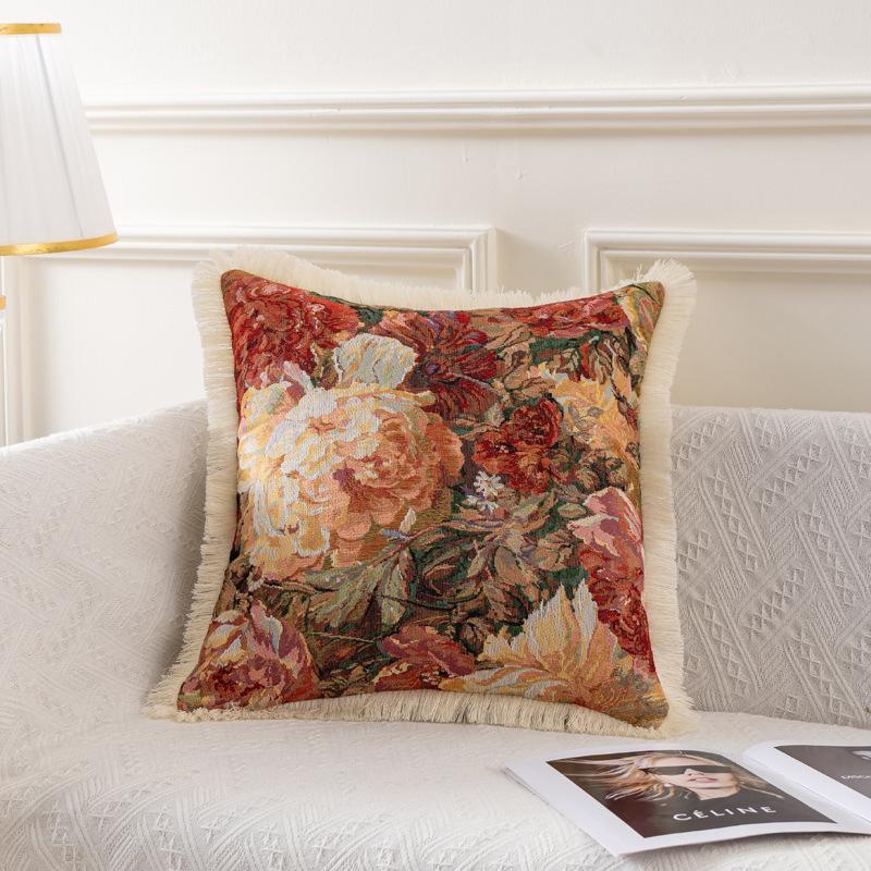 2 шт. Винтажный чехол на подушку для дивана с цветочным рисунком и кисточками, застежка-молния, только ручная стирка, многоцелевое использование для гостиной, спальни, декора автомобиля