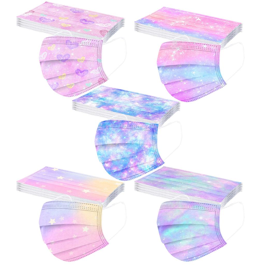 Детская трехслойная пыленепроницаемая одноразовая маска с градиентной звездой и принтом на открытом воздухе
