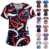 Women's Fashion V-neck Short-sleeved Work Dress With Pockets Independence Day Printed Top Carer Suit