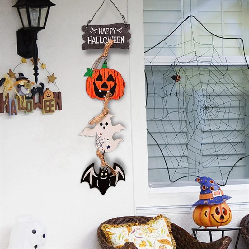 Halloween Front Door Hanging Pumpkin Witch Ghost Flags Sign for Halloween Home Haunted House Door Decorations