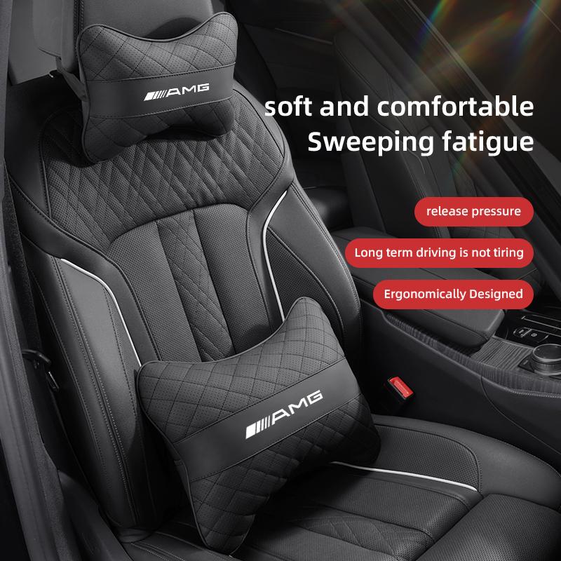 AABCC1 Nappa Leather Car Headrest Neck Pillow Waist Cushion Tire Valve Cap For Mercedes Benz AMG GLE GLS CLA CLE GLC CLS GLA W223 W213