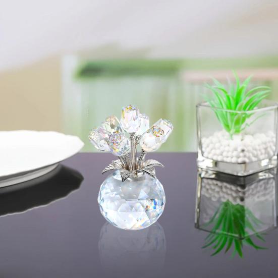 Фигурка Букет Роз из Искусственного Хрусталя с Круглой Вазой Цветочные Стеклянные Украшения Ручной Работы Подарки с Розами на День Святого Валентина, День Матери, День Рождения, Годовщину