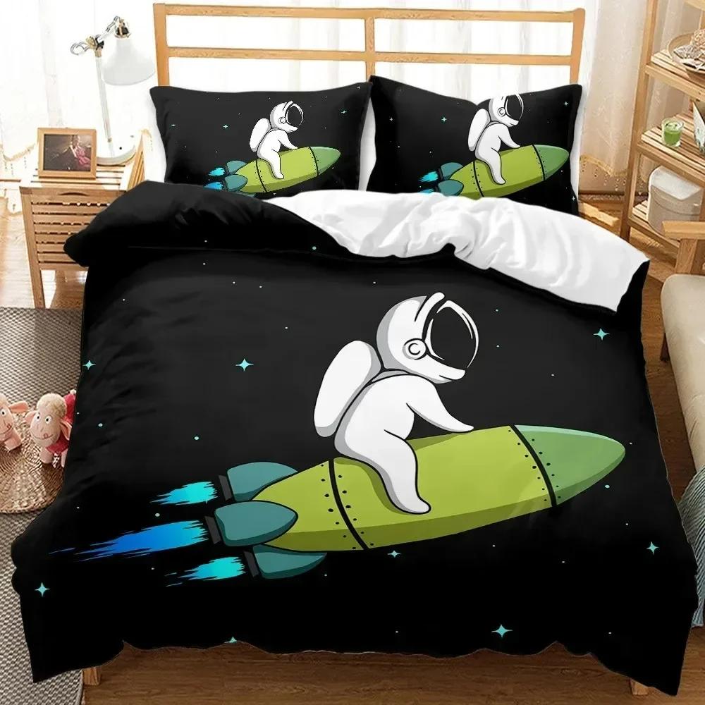Astronaut Duvet Cover Sets, Space Bedding Set For Kids Boys, Sky Galaxy Themed Comforter Cover, Queen King Twin Size Quilt Cover