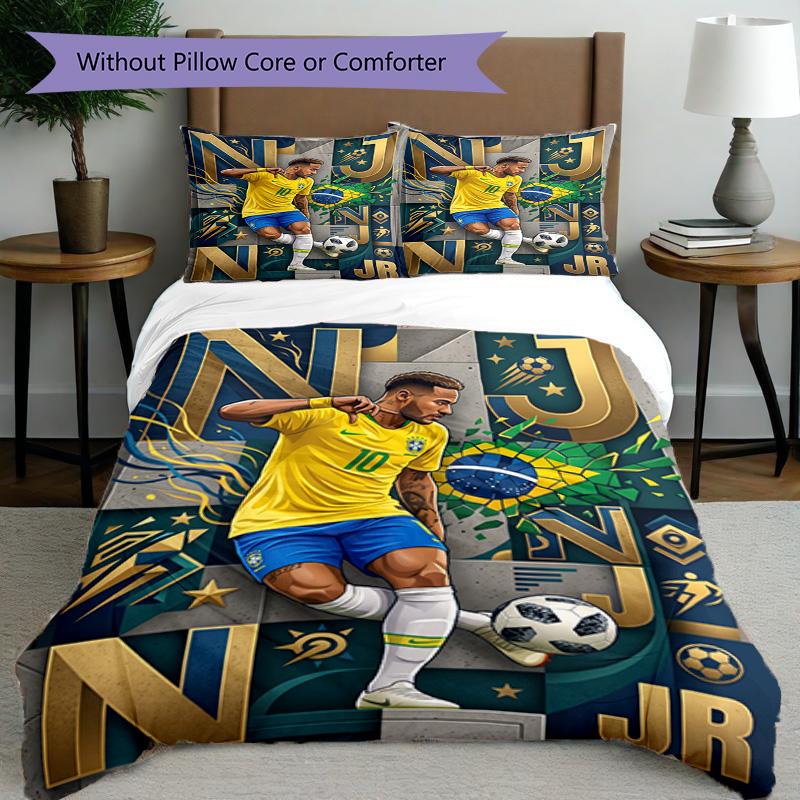 3pcs Duvet Cover Set (1*Duvet Cover + 2*Pillowcase, Without Core), Neymar Jr Print Bedding Set, Bedroom Decor, All‑Season, Birthday Gift