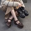Летние Римские Сандалии из Натуральной Кожи для Женщин на Платформе с Массивной Подошвой в Ретро Стиле Обувь с Ремешком на Лодыжке на Липучке