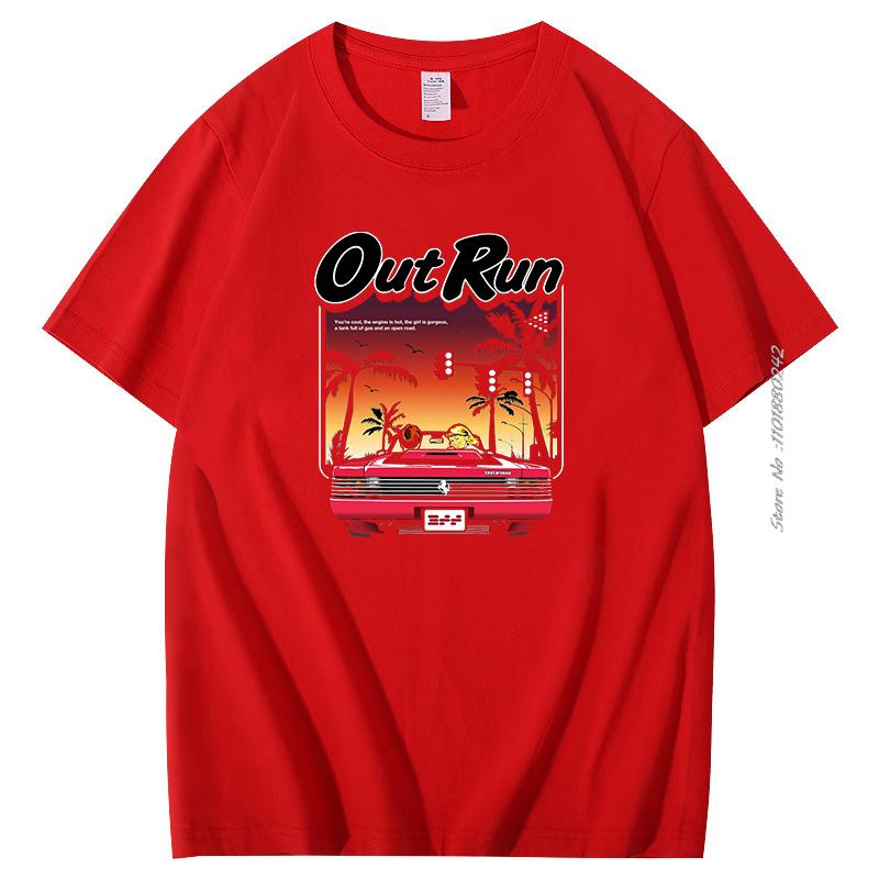 Fashion Cotton Tshirt 90s Vintage Out Run Graphic T Shirts Old School Japan Arcade Tops Hombre Video Game Outrun Mens Clothes
