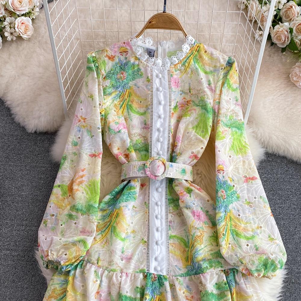 Женское однобортное платье в стиле ретро с рукавами-фонариками и принтом, женские шикарные мини-короткие пляжные платья в стиле бохо