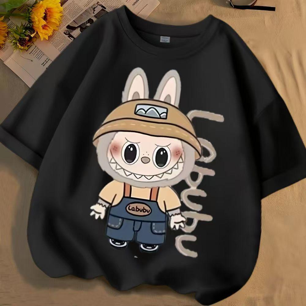 Одежда для родителей и детей с 3D-принтом Labubu, женская футболка, детская футболка, забавный аниме-мультяшный принт, топ с коротким рукавом, 100-160, S-6XL