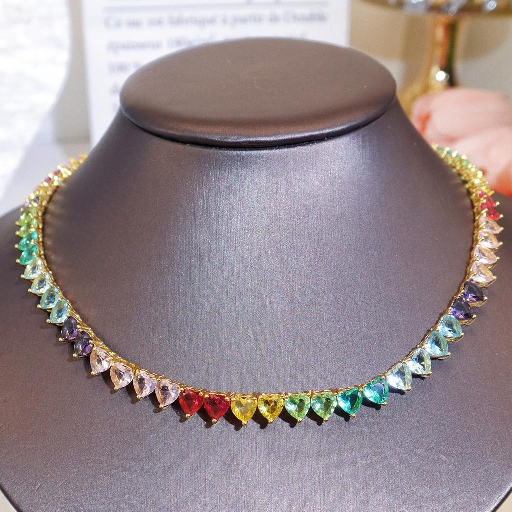 CMM Rainbow Color Love Cubic Zirconia Accessories High-End ожерелье Модные ювелирные изделия Ретро Wild Clavicle Chain для женщин