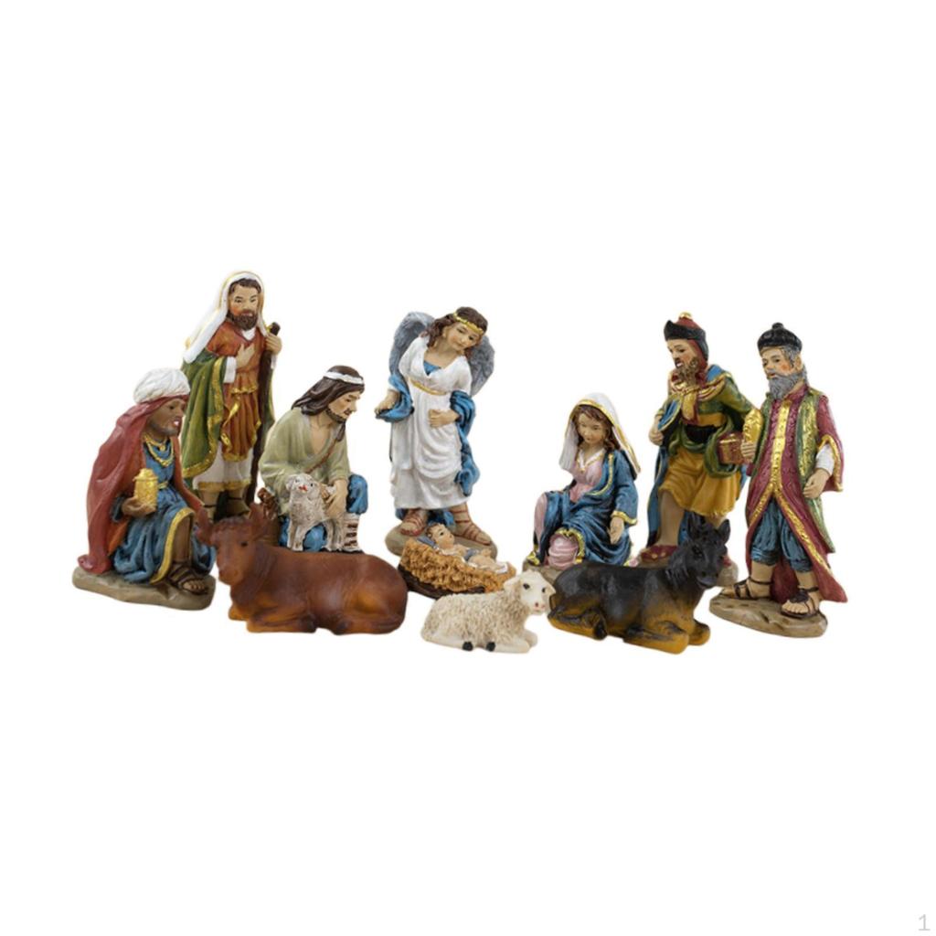 Набор из 11 рождественских фигурок для рождественского вертепа, мини-сцена, домашний декор, статуэтка для