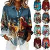 Women's Shirt With Floral Print Buttons, Long Sleeved Casual Regular Shirt Blouses Casual Plus Size Basic Tops