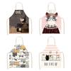 Women Kitchen Apron Cotton Linen Cute Cat Sleeveless Chef Cooking Aprons Cooking Accessories 68 * 55cm