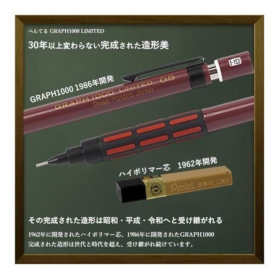 GRAPH1000LIMITED RingLeaf Механический карандаш для черчения Ограниченная серия Ретро-цвет с ретро-ластиком, Сменные стержни и Оригинальная пенал (Бордовый Черный) -