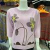 Spring Summer Women's Ice Silk Plus-Size Sweater Thin Round Neck Loose-Fit Printed Pullover Sweater 3/4sleeve Knitwear