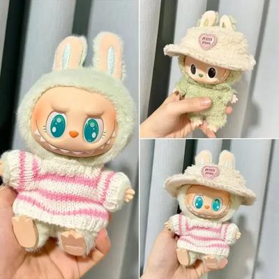Для Labubu V1 V2 Idol Милая кукольная одежда Модный свитер наряд аксессуары Сидящая вечеринка Розовый Белый Полосатый свитер чашка одежда