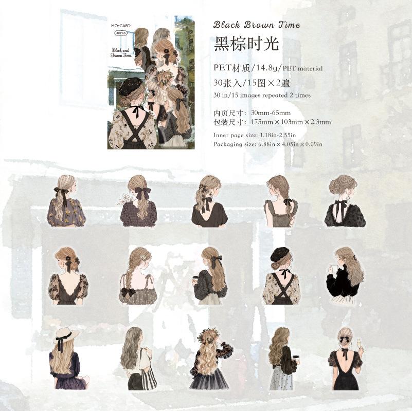 30-Piece Cartoon Girl Back View Theme Sticker Pack, Adorable Girl Back Silhouettes in Various Styles, for Journal & Diary