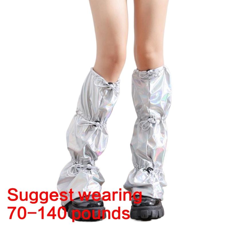 Japanese Women Sweet Girl Leg Warmer Long Socks Harajuku Punk Drawstring Holographic Leg Cover with Adjustable Length