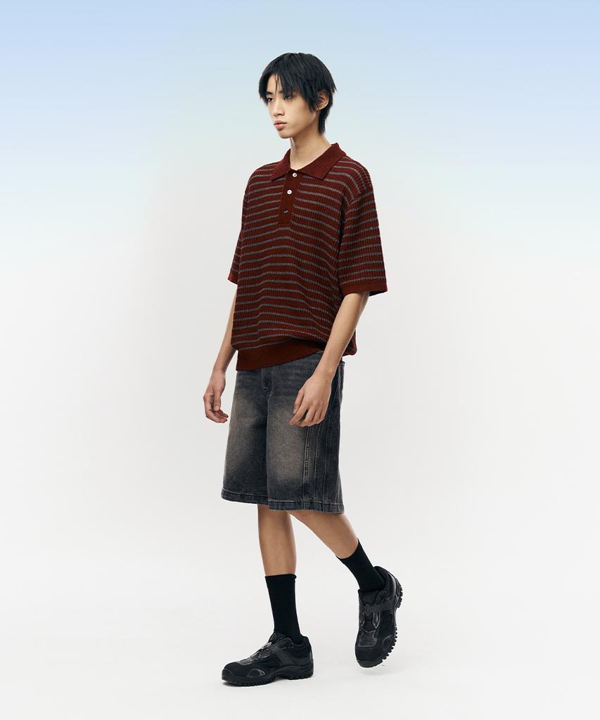 INTEMPOMOOD Honeybee Stripe Collar Knitwear_Wine