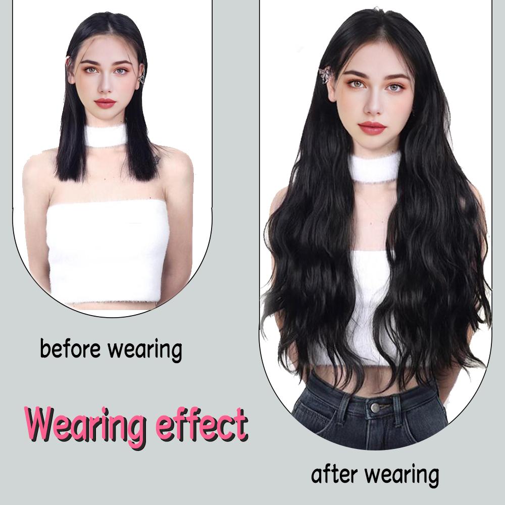 Bybrana Длинные волосы цельные длинные вьющиеся волосы V-образные наращивание волос невидимые пушистые слегка вьющиеся имитационные волосы