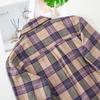2024 весенние клетчатые рубашки, женские топы и блузки с длинным рукавом, женские повседневные блузки с карманами, свободная женская рубашка в клетку фиолетового цвета
