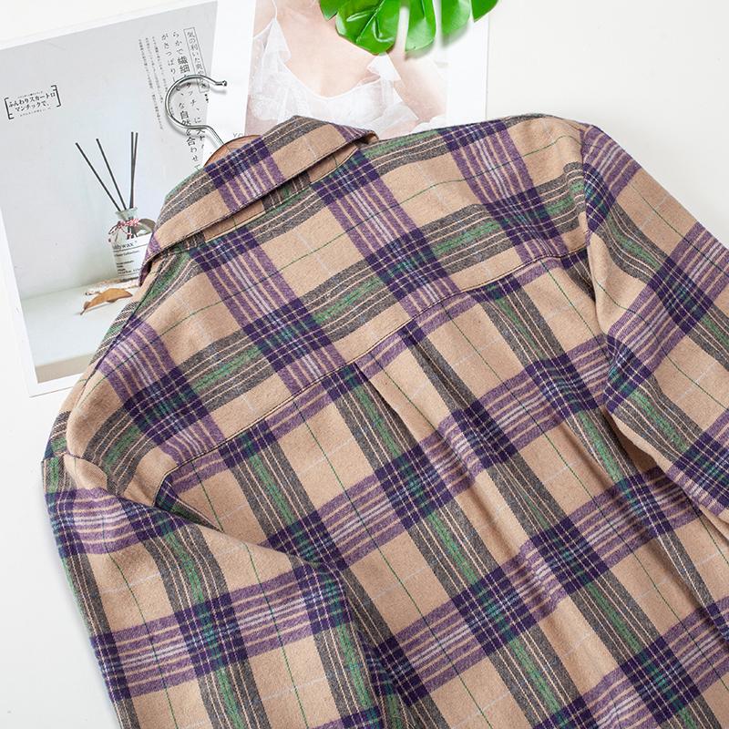 2024 весенние клетчатые рубашки, женские топы и блузки с длинным рукавом, женские повседневные блузки с карманами, свободная женская рубашка в клетку фиолетового цвета