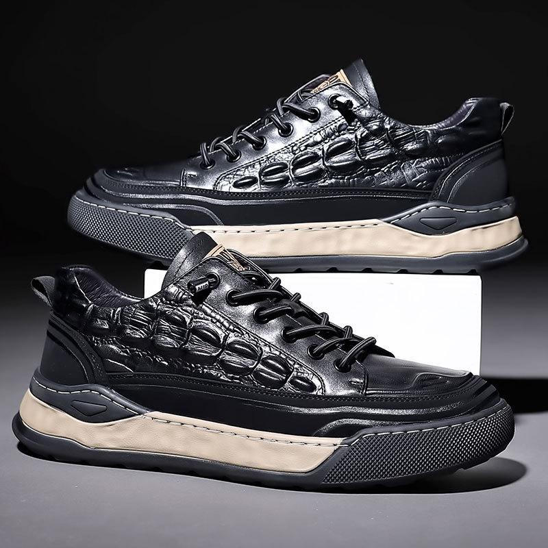 Autumn Men's Shoes 2025 New Fashion Leather Board Shoes Men's Breathable Versatile Crocodile Pattern Casual Shoes Street Trend