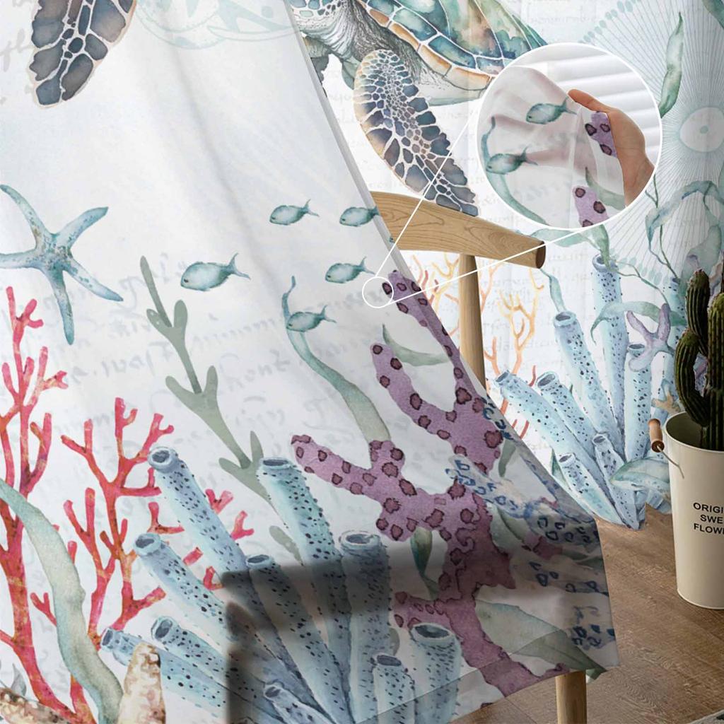 Летние Океан Коралловая Морская Звезда Морская Черепаха Тюлевые Оконные Шторы для Спальни Роскошный Домашний Декор Драпировки в Гостиной Шифоновые Панели