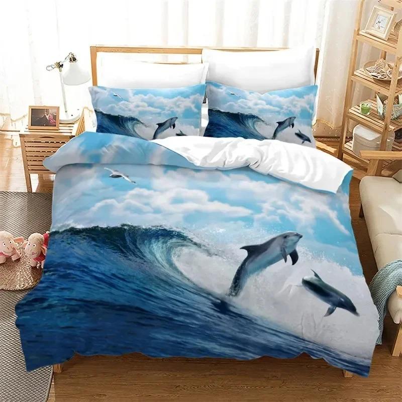 Dolphin Ocean Animal Bedding Set Boys Girls Twin Queen Size Duvet Cover Pillowcase Bed Boys Adult Home Textileextile