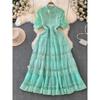 French Style Temperament Summer Clothing Cutout Lace Stitching Dress