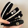 Rose Black Velvet Hair Bands For Women Classic Popular Korea Design Camellia Pearl Ribbon Headdress Head Wrap Headband