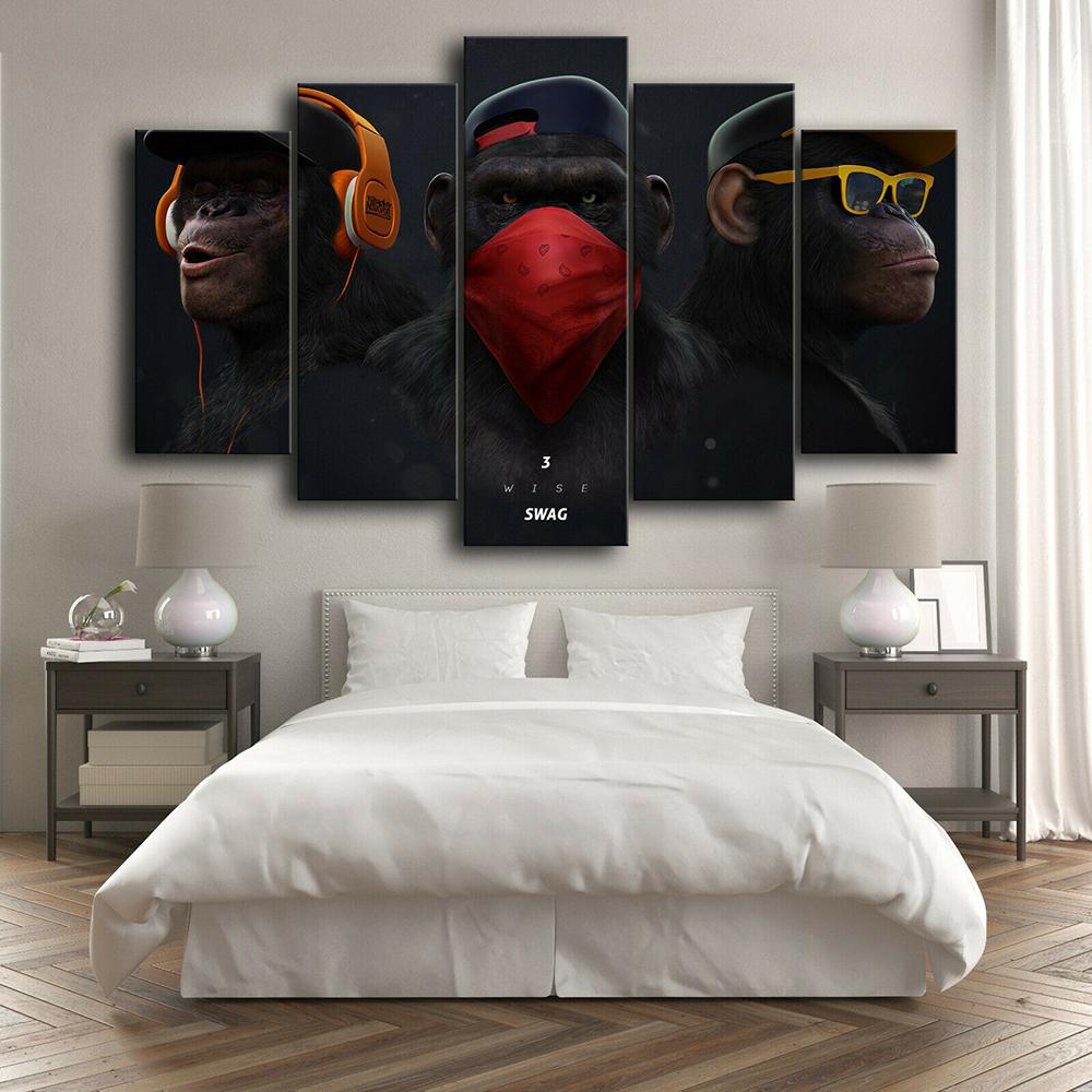 5 панелей холст настенное искусство анимация постер картина животное горилла картина печать гостиная домашний декор спальня обои без рамки