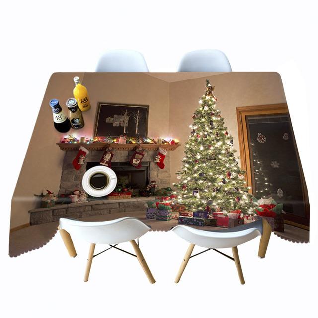 Christmas Tree Tablecloth Fireplace Gift And Socks Decoration Pattern Rectangular Round Table Cloth Cover Towel