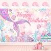 Mermaid Theme Happy Birthday Background Pink Purple Kids Girls Birthday Party Banner Decoration Home Photography Backdrop New