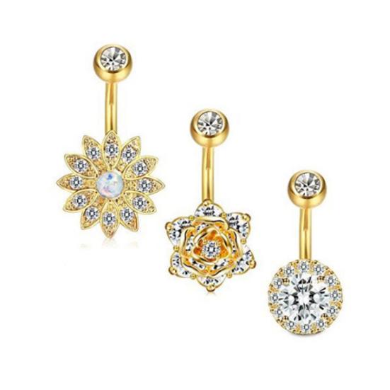 3шт женщин горный хрусталь цветок кольца живота набор пирсинг пупка
