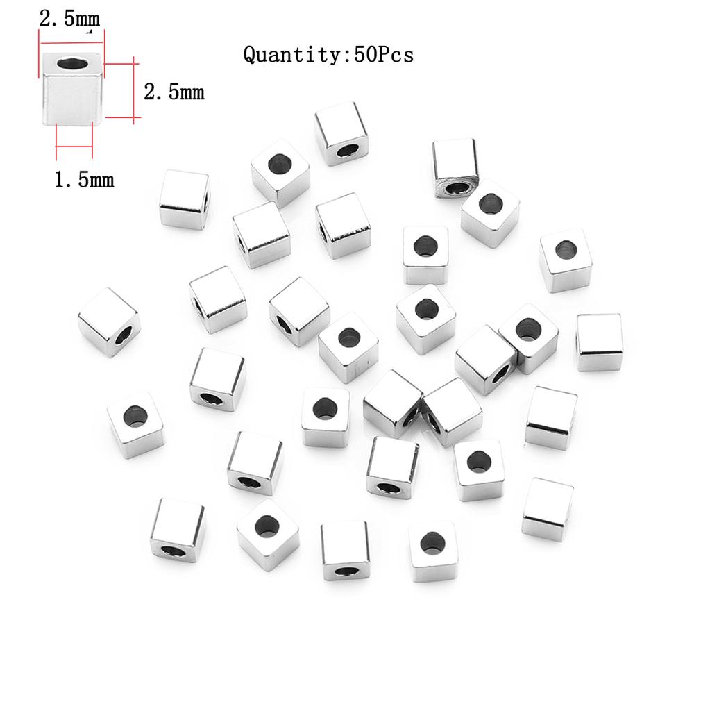 Stainless Steel Beads Square Round Big Hole Loose Spacer Bead For Jewelry Making Charm Bracelets Necklace Finding