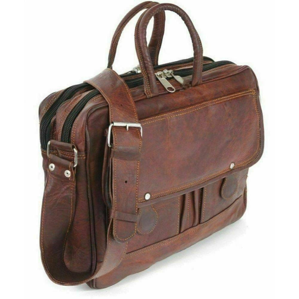 Men's Laptop Bag Handmade Vintage Brown Leather Briefcase Shoulder Messenger