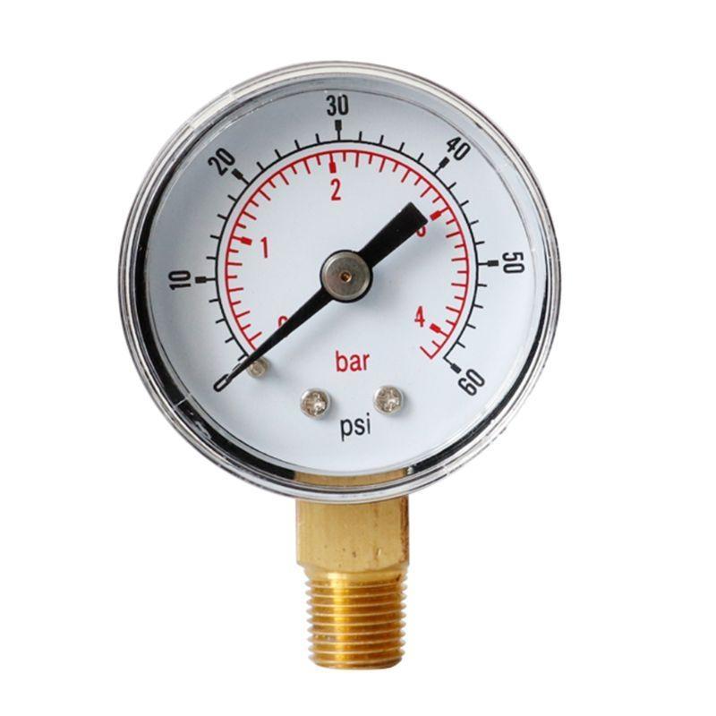 Манометр 40 мм, нижнее подключение 1/8" BSPT, 15, 30, 60, 100, 160, 200, 300 PSI и Бар, для воздуха, газа, воды, топлива, жидкостей.