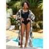 Plus Size Women's Print Beach Holiday Long Cardigan Bikini with Swimsuit Cover Up