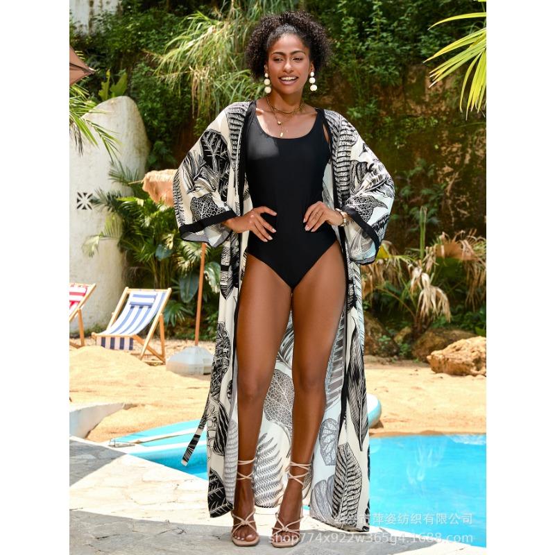 Plus Size Women's Print Beach Holiday Long Cardigan Bikini with Swimsuit Cover Up