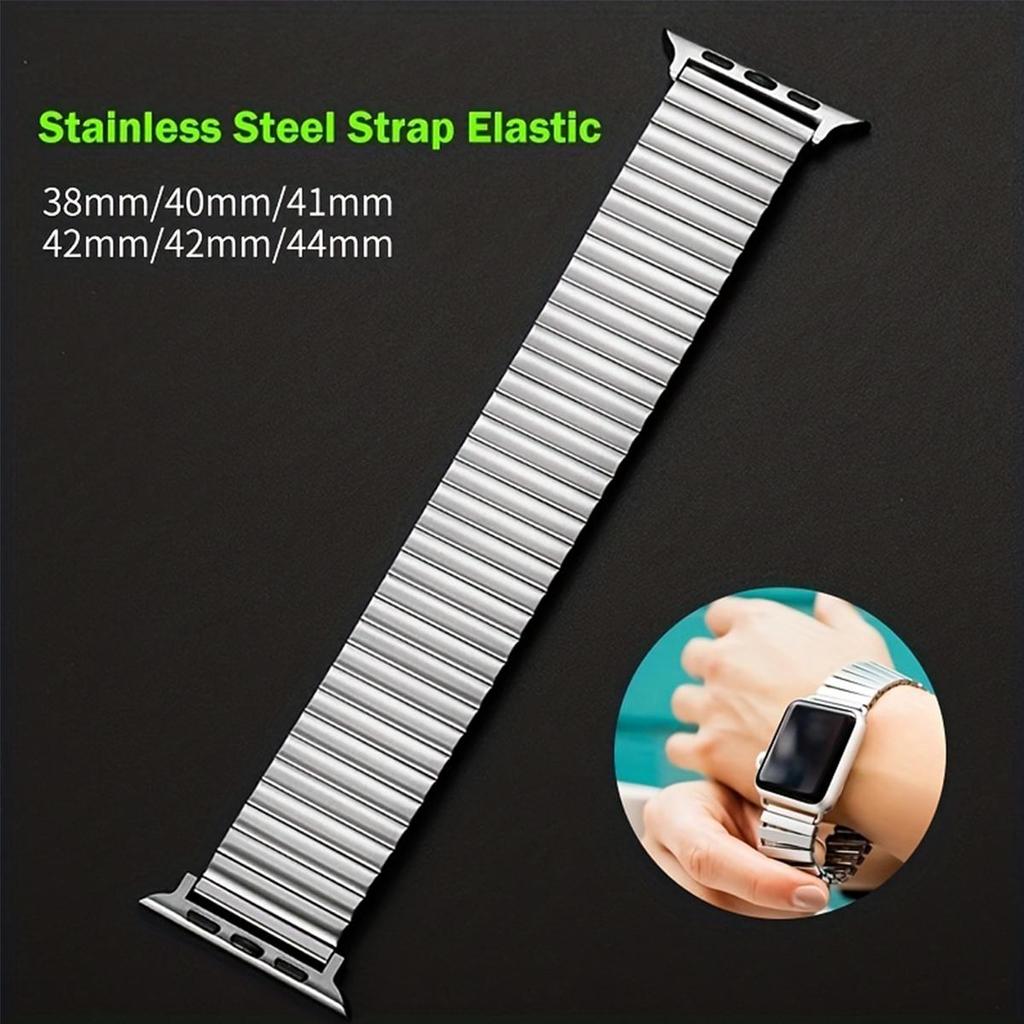 Elastic Metal Watchband For iWatch Series 8 7 6 5 4 3 2 1 Ultra Stainless Steel Strap For Apple Watch 38/40/41/42/44/45/49mm Expansion Luxury Bracelet