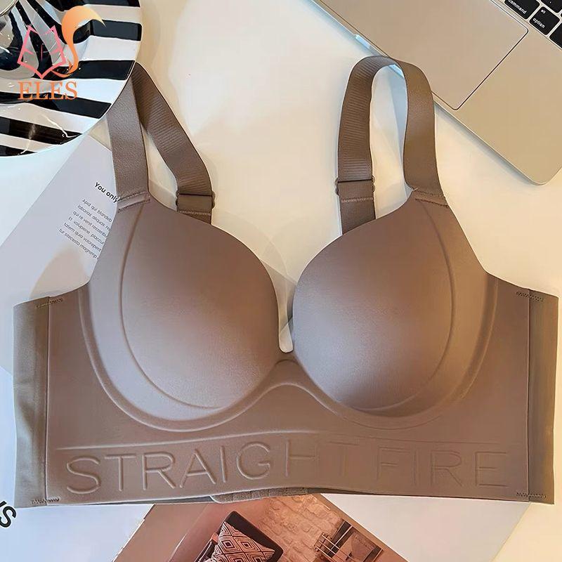 Women's Solid Color Seamless Letter Underwear Large Chest Small Adjustment Push Up Bra